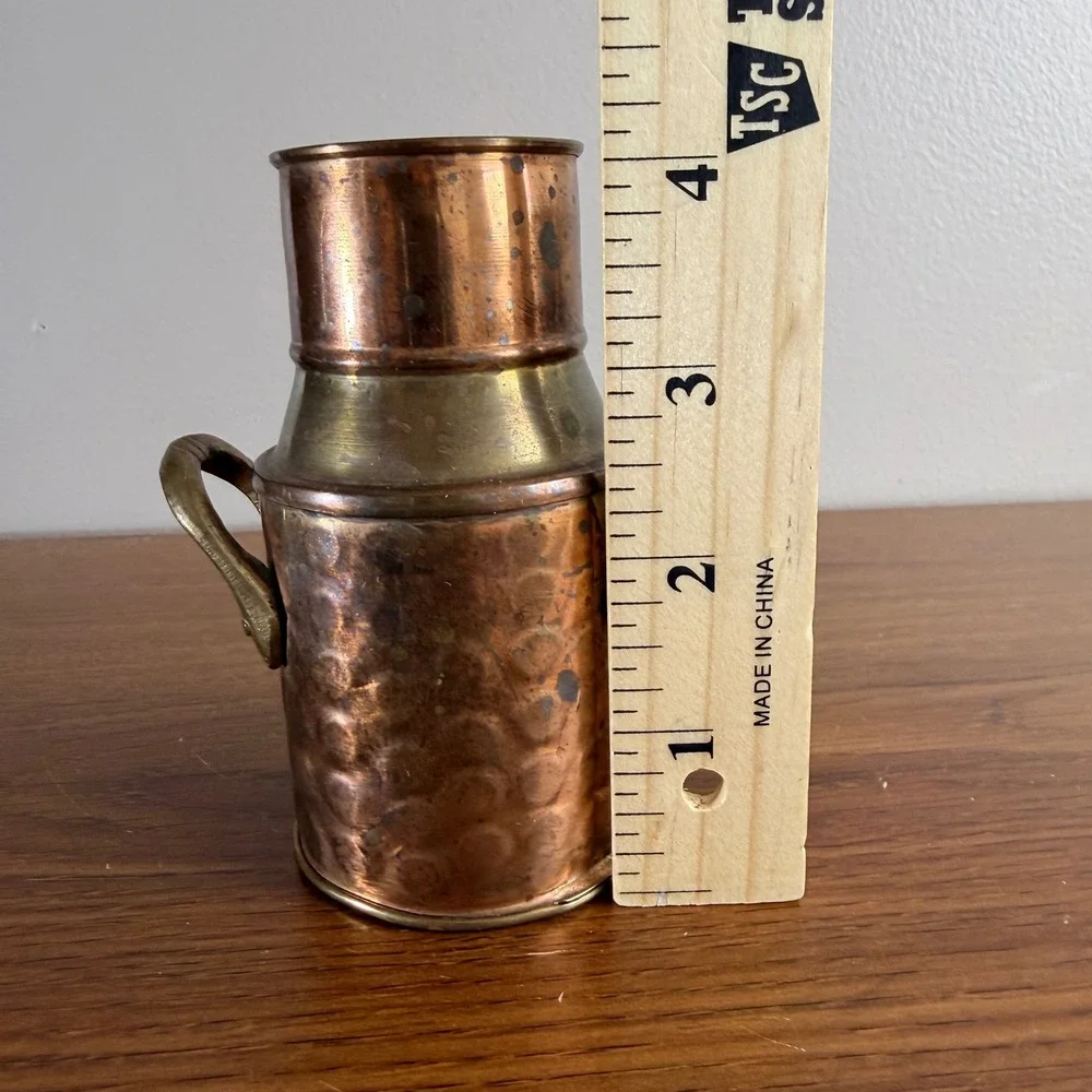 Vintage C.C.A.C. Copper Brass Mini Milk Can Vase India Hammered Patina